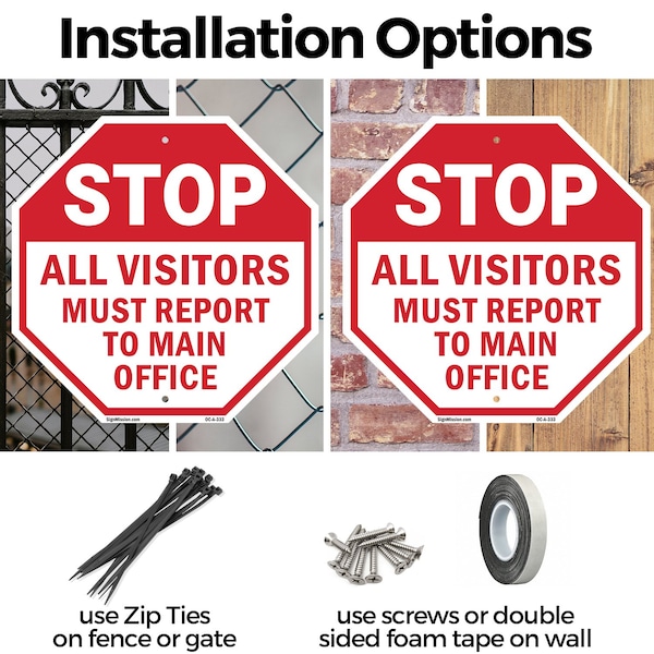 Signmission Stop All Visitors Must Report  Ma, 10 Inch X 10 Inch, Aluminum Metal Signs - OC-A-10-333