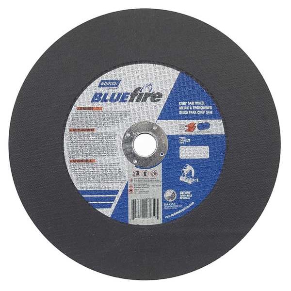 Norton Abrasives Abrasive Cut-Off Wheel, Type 1, 14 in Dia, 0.125 in Thick, 1 in Arbor Hole Size, Zirconia Alumina - 66252843251