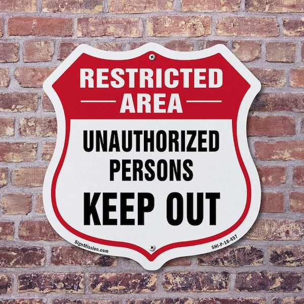 Signmission Restricted Area Shield Sign Unauthorized, 18 inch X 18 inch, Plastic Sign, 2PK - SHI-P-2PACK-18-457