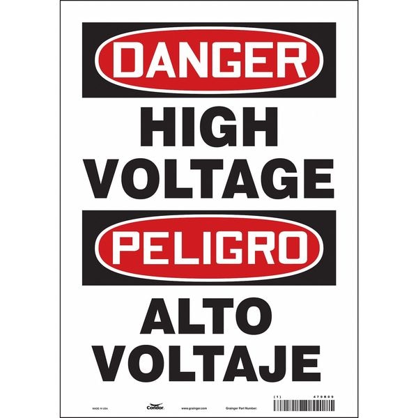 Condor Safety Sign, 14 in Height, 10 in Width, Vinyl, Vertical Rectangle, English, Spanish, 479R09 - 479R09