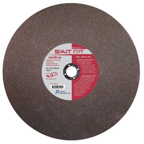 United Abrasives/Sait Abrasive Cut-Off Wheel, Type 1, 14 in Dia, 0.125 in Thick, 1 in Arbor Hole Size, Aluminum Oxide - 23450