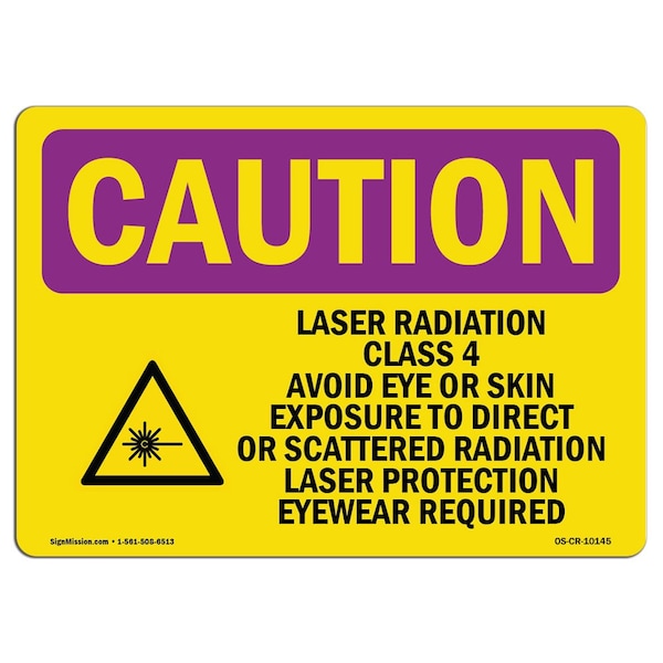 Signmission OSHA RADIATION Sign, Laser Radiation Class 4 Avoid, 5in X 3.5in Decal, 3.5" H, 5" W, Landscape - OS-CR-D-35-L-10145