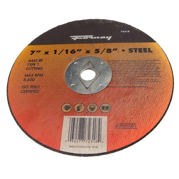 Forney Cutting Wheel, Metal, Type 1, 7 in x 1/16 in x 5/8 in - 72318