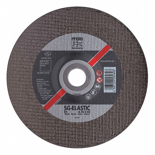 Pferd Depressed Center Cut-Off Wheel, Type 27, 5 in Dia, 0.045 in Thick, 7/8 in Arbor Hole Size, 46 Grit - 63163