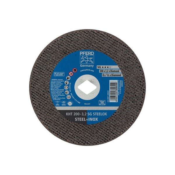 Pferd Type 1, 8 in Dia, 1/8 in Thick, 5/8 in-1/2 in Arbor Hole Size, 24 Grit - 63843