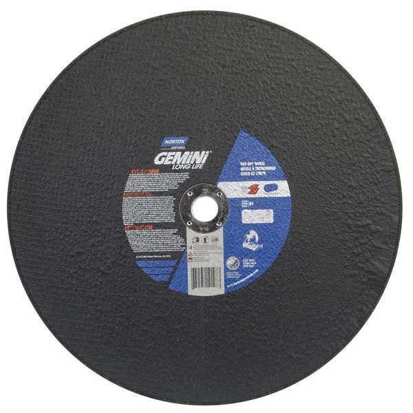 Norton Abrasives Abrasive Cut-Off Wheel, Type 1, 12 in Dia, 0.1094 in Thick, 1 in Arbor Hole Size, Aluminum Oxide - 66253207554