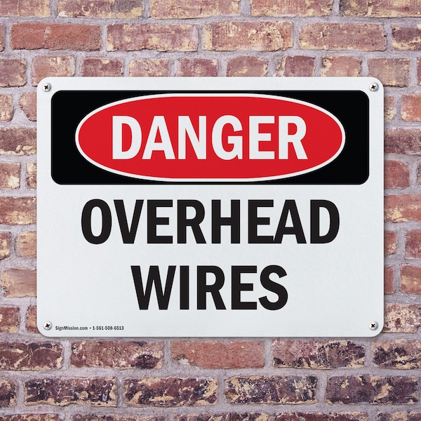 Signmission Overhead Wires Danger Sign, Aluminum, 10in W x 7in L, 2PK - OS-2PACK-DS-A-710-L-2290