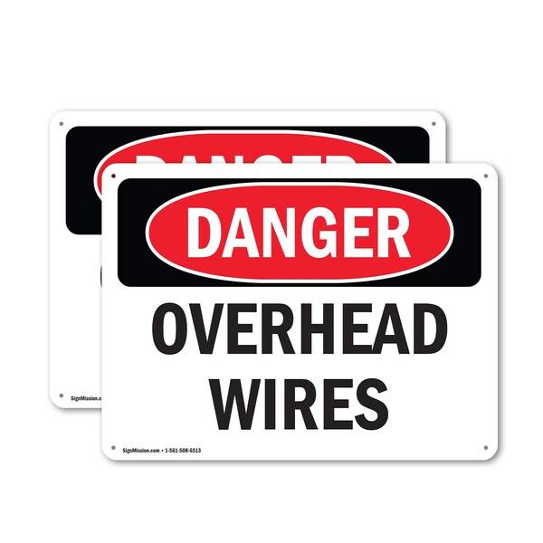 Signmission Overhead Wires Danger Sign, Aluminum, 10in W x 7in L, 2PK - OS-2PACK-DS-A-710-L-2290