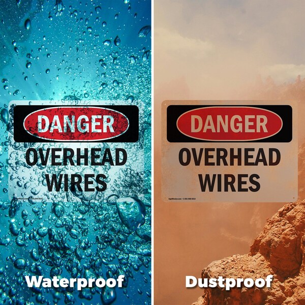 Signmission Overhead Wires Danger Sign, Aluminum, 10in W x 7in L, 2PK - OS-2PACK-DS-A-710-L-2290