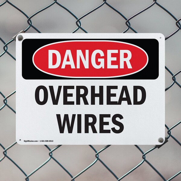 Signmission Overhead Wires Danger Sign, Aluminum, 10in W x 7in L, 2PK - OS-2PACK-DS-A-710-L-2290