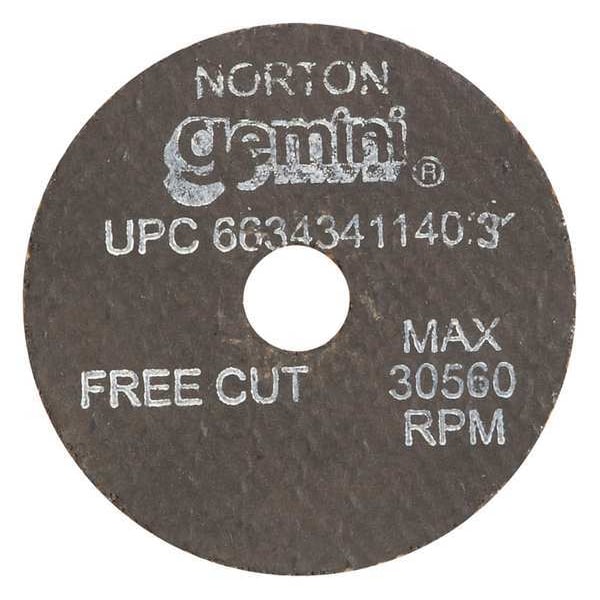 Norton Abrasives Abrasive Cut-Off Wheel, Type 1, 2 in Dia, 0.125 in Thick, 3/8 in Arbor Hole Size, Aluminum Oxide - 66243411403
