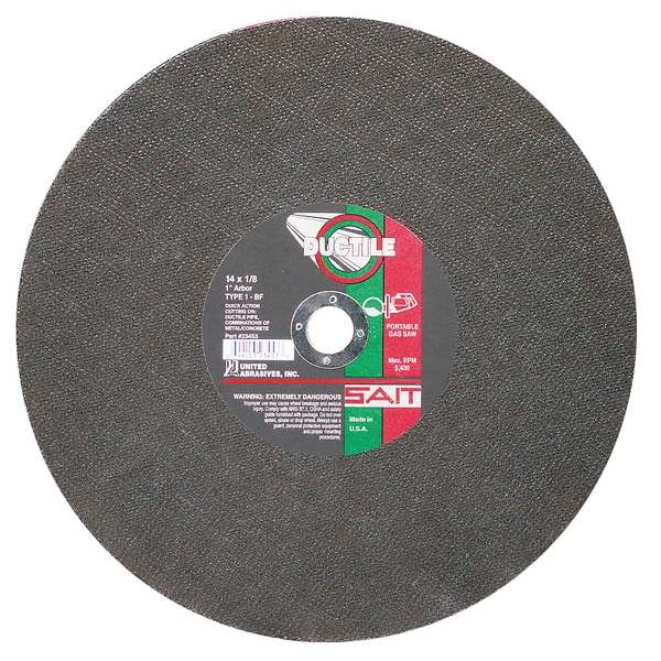 United Abrasives/Sait Abrasive Cut-Off Wheel, Type 1, 14 in Dia, 0.125 in Thick, 20 mm Arbor Hole Size, 24 Grit - 23458