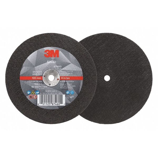 3M Abrasive Cut-Off Wheel, Type 1, 4 in Dia, 0.035 in Thick, 1/4 in Arbor Hole Size, Ceramic, 60 Grit - 87460