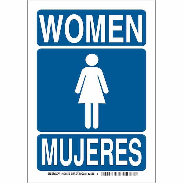 Brady Restroom Sign, Women/Mujeres, 7" W x 10" H, Rectangle, Plastic, 125512 - 125512