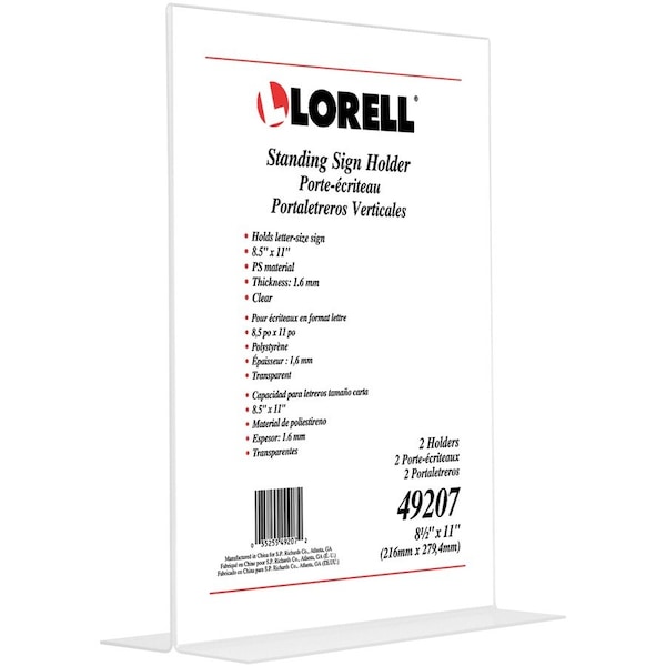 Lorell Sign Holder, Acrylic, T-Base, 8-1/2"x11", 2/PK, Clear PK - LLR49207