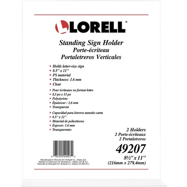 Lorell Sign Holder, Acrylic, T-Base, 8-1/2"x11", 2/PK, Clear PK - LLR49207