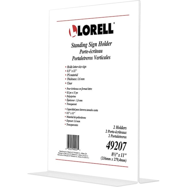Lorell Sign Holder, Acrylic, T-Base, 8-1/2"x11", 2/PK, Clear PK - LLR49207