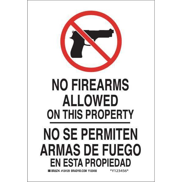 Brady Firearms Sign, 14 in Height, 10 in Width, Polyester, Rectangle, English, Spanish - 124132