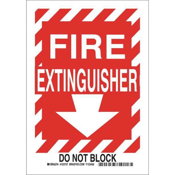 Brady Fire Extinguisher Sign, 10 in Height, 7 in Width, Aluminum, Rectangle, English - 123755