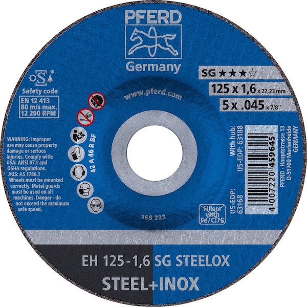 Pferd 63168 5in x .045in Cut-Off Wheel, 7/8in AH A 46 R SG INOX - Type 27 - 63168-PFERD
