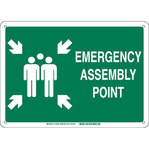 Brady Emergency Assembly Sign, 18 in Height, 24 in Width, Fiberglass, Rectangle, English - 139597