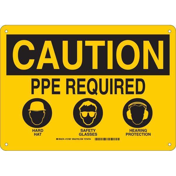 Brady Caution Sign, 10 in Height, 14 in Width, Aluminum, Rectangle, English - 131967