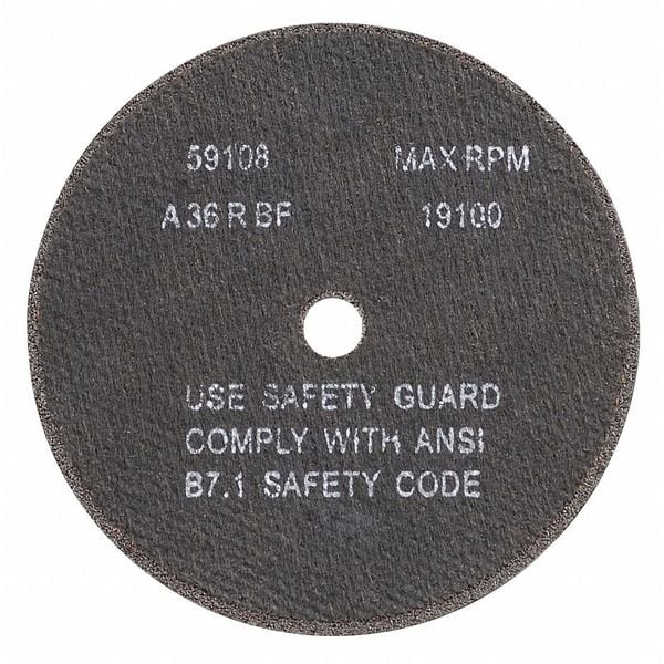 Cgw Abrasives Abrasive Cut-Off Wheel, Type 1, 3 in Dia, 1/8 in Thick, 3/8 in Arbor Hole Size, Aluminum Oxide - 59114