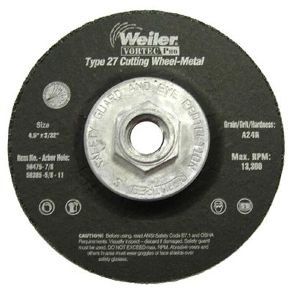 Weiler Weiler 804-56385 4-1-2 Inchx 3-32 Inch T27 Cutting Wheel A24T 5-8-11Ah - 804-56385