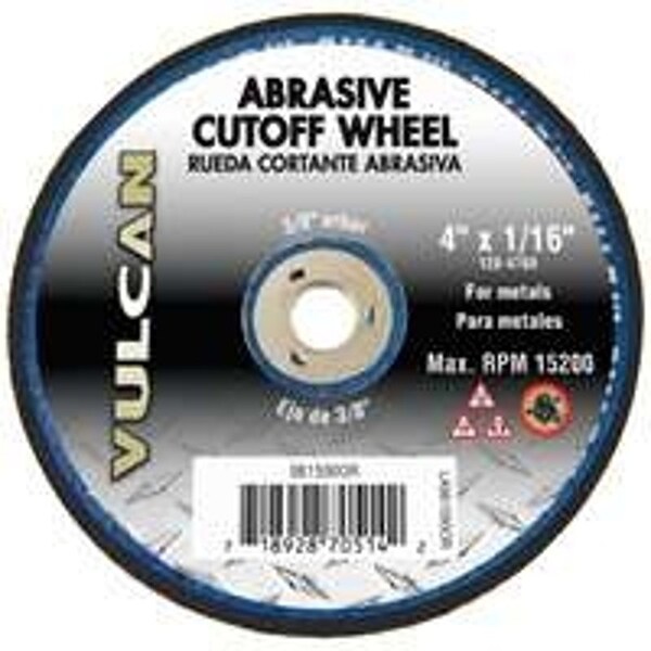 Vulcan Type 1 Cut-Off Wheel, 4 in Dia, 1/16 in Thick, 3/8 in Arbor, Premium, Aluminum Oxide Abrasive - 981590OR