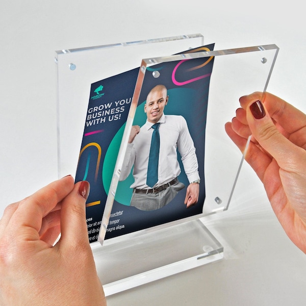 Azar Displays Acrylic 8.5'' x 11'' Block Frame on Acrylic Base with Magnet Closure and Rubber Bumpers - 104778