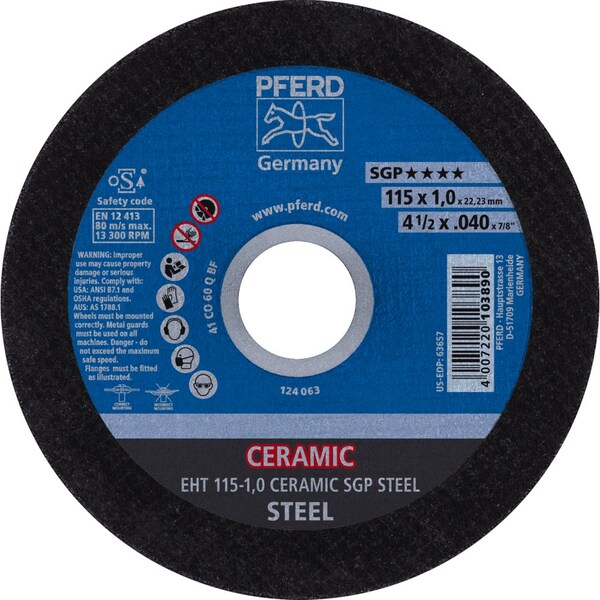 Pferd 4-1/2'' x .040'' Cut-Off Wheel, 7/8'' A.H. - CERAMIC SGP STEEL - Type 1 - 63657