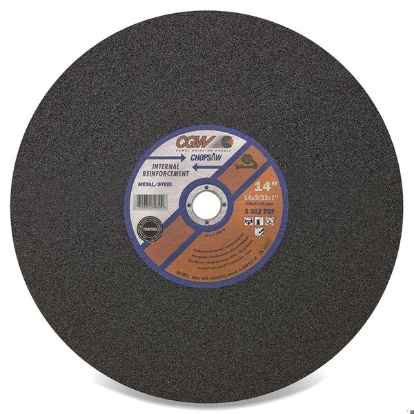 Cgw Abrasives Straight Cut-Off Wheel, 12 in Dia x 3/32 in THK, 1 in Center Hole, 36 Grit, Aluminum Oxide Abrasive - 35575