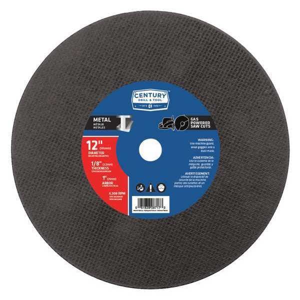 Century Drill & Tool High Speed Metal Saw Blade, 12x1/8 in., 12 in Dia, 1/8 in Thick, 1 in Arbor Hole Size, A24R Series - 08717
