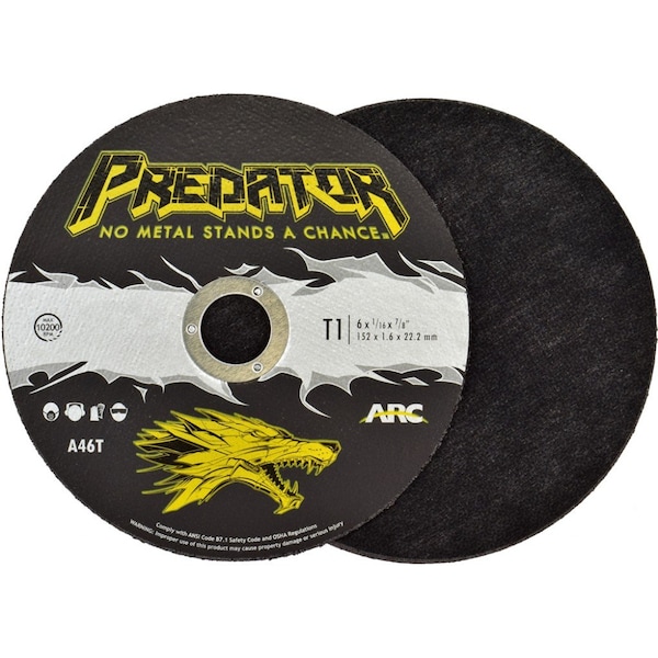 Arc Abrasives Cut-Off Wheel, Type 1, 6 in Dia, 0.0625 in Thick, 7/8 in Arbor Hole Size, Aluminum Oxide - 906167803