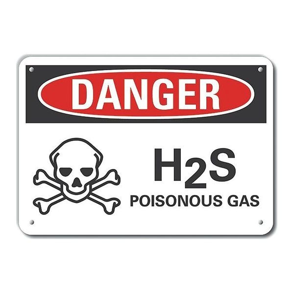 Lyle Aluminum H(2)S Poisonous Gas Danger Sign, 10 in H, 14 in W, Horizontal Rectangle, LCU4-0220-NA_14X10 - LCU4-0220-NA_14X10