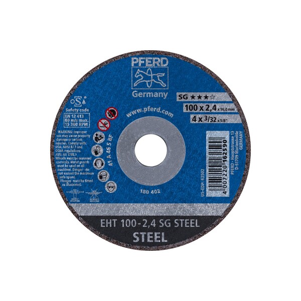 Pferd Type 1, 4 in Dia, 3/32 in Thick, 5/8 in Arbor Hole Size, Aluminum Oxide, 46 Grit - 63502