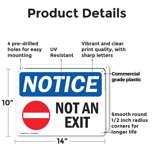 Signmission Exit Sign, Plastic, 14 in W, 10 in H, Not An Exit - OS-2PACK-NS-P-1014-L-15164