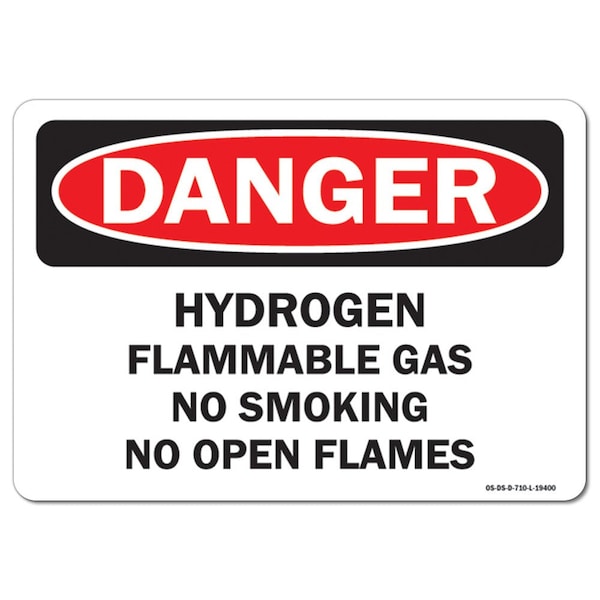Signmission OSHA, Hydrogen Flammable Gas No Smoking or Open Flames, 14in X 10in Rigid Plastic, P-1014-L-19400 - OS-DS-P-1014-L-19400