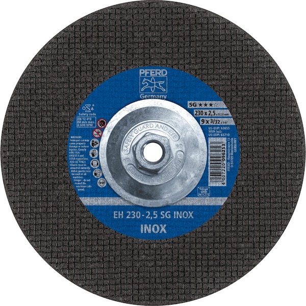 Pferd 9'' x 3/32'' Cut-Off Wheel, 5/8-11 Thd. - SG INOX - Type 27 - 63710