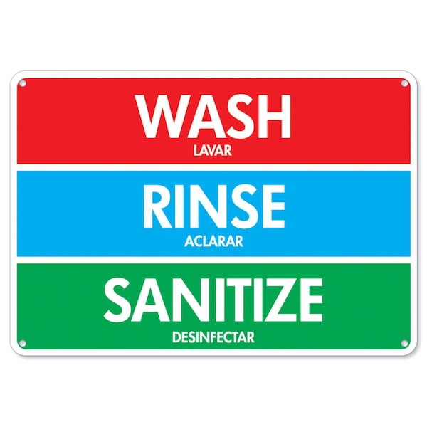 Signmission Flu, Wash Rinse Sanitize Signs, 14in X 10in Rigid Plastic, 10" W, 14" L, Wash Rinse Sanitize Signs - OS-NS-P-1014-25590