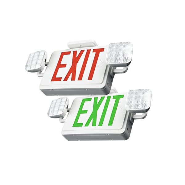 Portor Square Bi-Color LED Exit Sign and Emergency Light Combo - PT-EXL-C-S
