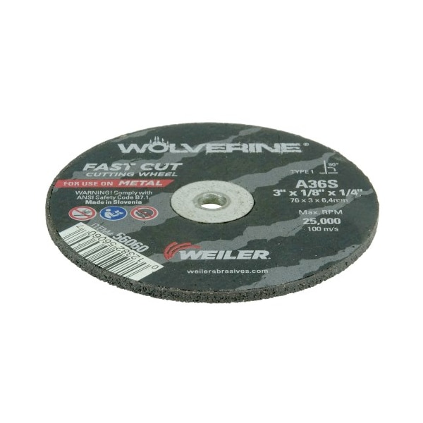Weiler 3 in Dia, 1/8 in Thick, Aluminum Oxide, 36 Grit - 56060