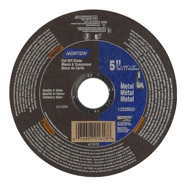 Norton Co Right Angle Cut-Off Blade Type 1 Metal- Aluminum Oxide, Size: 5 x .040 x 7/8, Max RPM: 12225 - 076607-01618