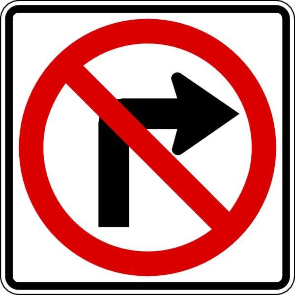 Lyle No Right Turn Traffic Sign, 24 in H, 24 in W, Aluminum, Square, No Text, R3-1-24HA - R3-1-24HA