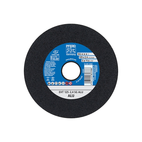 Pferd Type 1, 5 in Dia, 3/32 in Thick, 7/8 in Arbor Hole Size, Aluminum Oxide, 30 Grit - 63603