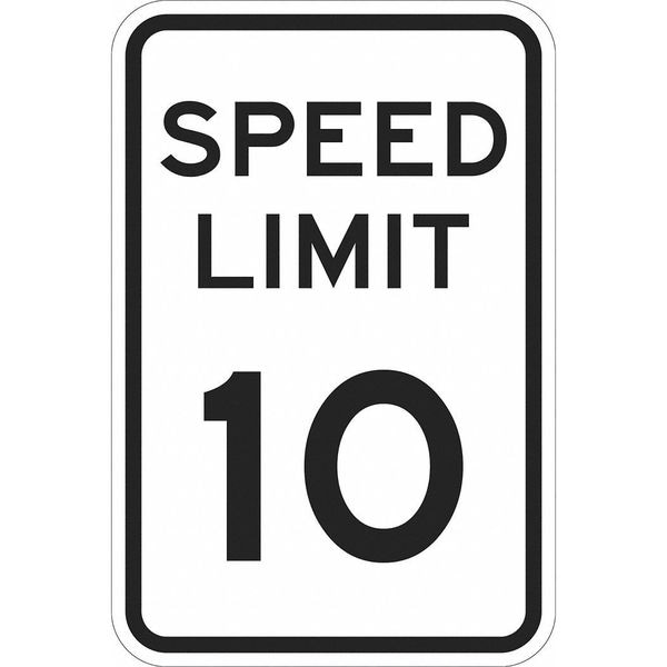 Lyle Speed Limit 10 Traffic Sign, 18 in H, 12 in W, Aluminum, Vertical Rectangle, T1-1010-EG_12x18 - T1-1010-EG_12X18