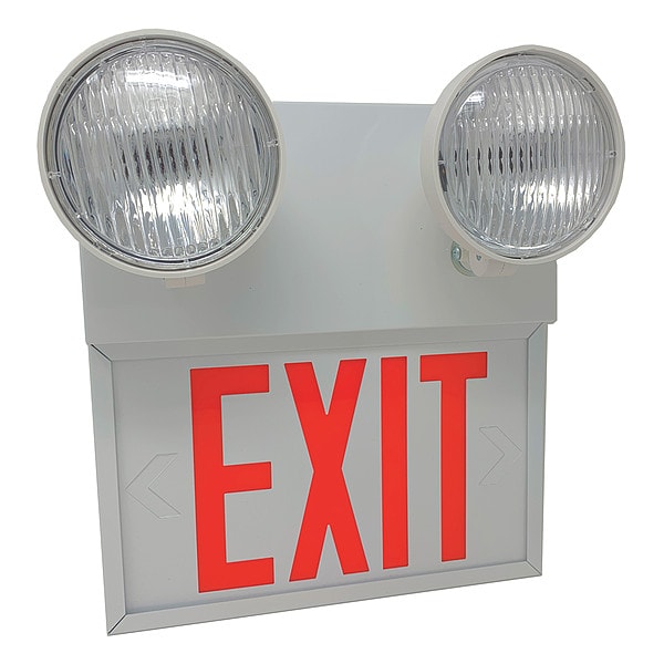 Big Beam Exit Sign with Emergency Lights, White, 1 Face(s), LED, Universal Mount, Lead Calcium - 2COM1GWW-PH