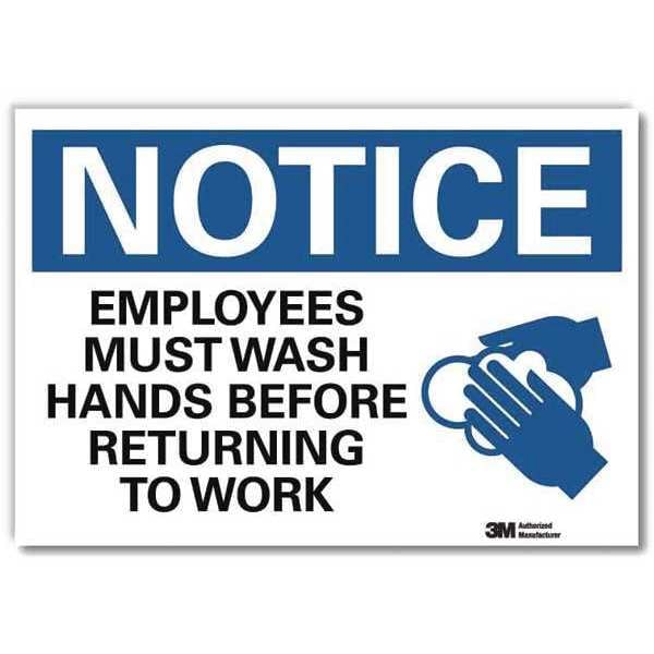 Lyle Notice, Employees Must Wash Hands Before Returning to  Work, 10 in W x 7 in H, , U1-1045-RD_10X7 - U1-1045-RD_10X7