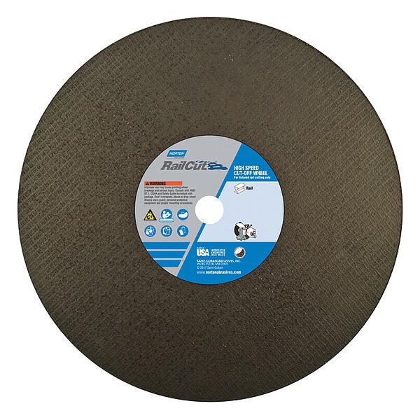 Norton Abrasives Abrasive Cut-Off Wheel, Type 1, 16 in Dia, 0.125 in Thick, 1 in Arbor Hole Size, Zirconia Alumina - 66253464607