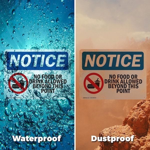 Signmission No Food Or Drink Allowed Beyond This Point, 10 in W x Rectangle, Plastic - OS-2PACK-NS-P-710-L-16125